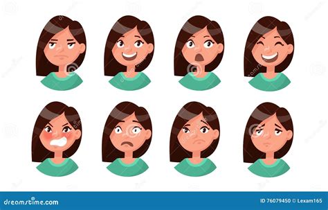 Sistema De Las Emociones De La Mujer Expresión Facial Muchacha Avatar