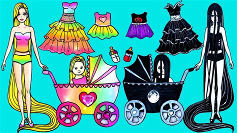 Paper Dolls Dress Up Fairy Rapunzel And Ghost Sadako Mother And Daughter Barbie Story Crafts