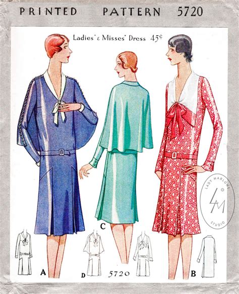 1920s 20s Flapper Dress Vintage Sewing Pattern Reproduction 3 Styles