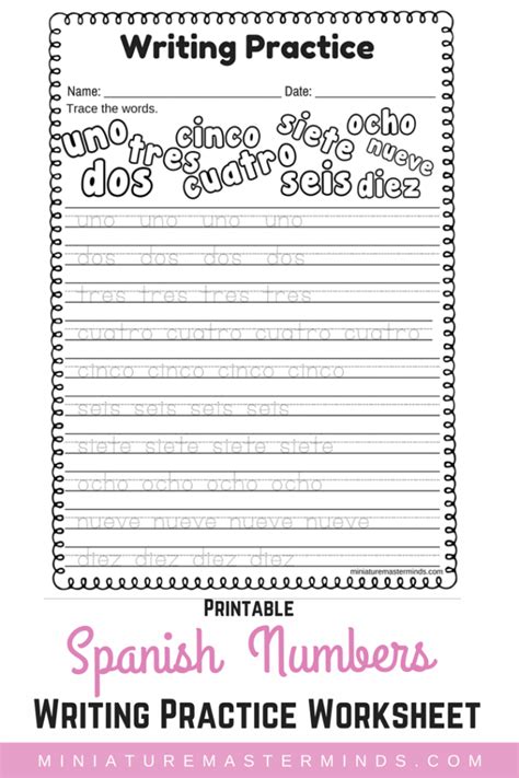 Spanish Numbers Printable Writing Practice Worksheet Miniature