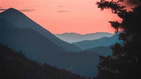 Download Wallpaper 1366x768 Mountains Horizon Forest Sunset Dusk