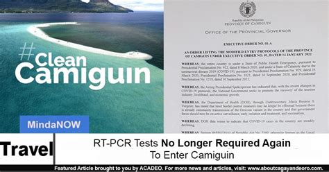 Rt Pcr Tests No Longer Required Again To Enter Camiguin