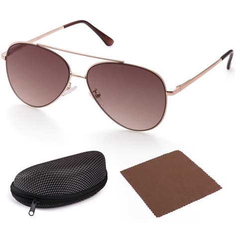 Lotfancy Aviator Sunglasses For Women Flat Brown Gradient 58mm