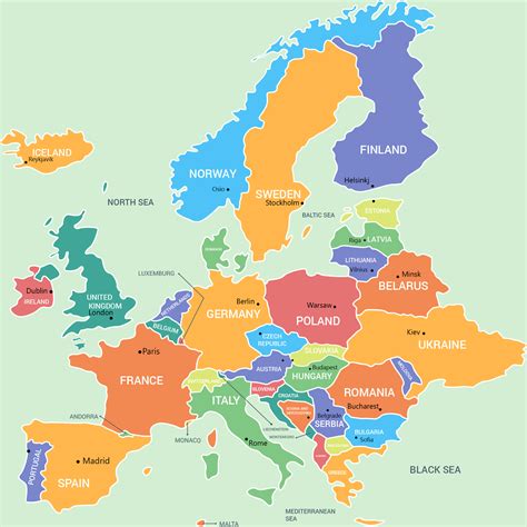 Labeled Map Of Europe With Countries And Capital Names Images And