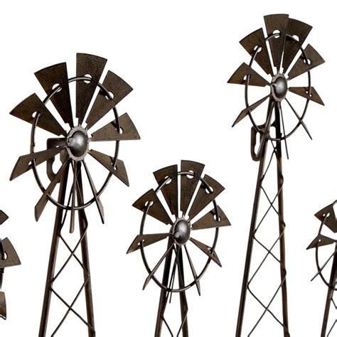 Distressed Brown 5 Windmill Metal Wall Art 48x39cm Dalisay