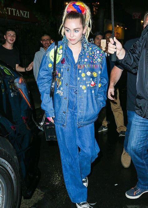 Miley Cyrus In Triple Denim Denim Jumpsuit And Denim Jacket Miley