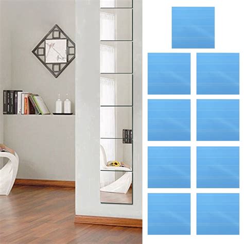 9pcs Room Bathroom Adhesive Mirror Square Silver Self Sticker Tile Decor Wall Lot Shopee