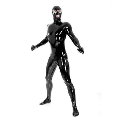 Handmade Male Black Bodysuit Latex Rubber Catsuit With Crotch Zipper