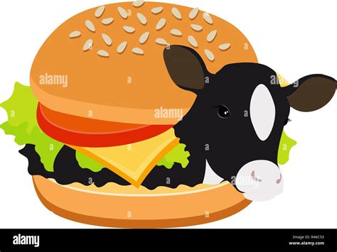Cow Burger Of Beef Burger Cow Inside A Hamburger Concept Of