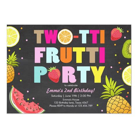Two Tti Frutti Party Invite Tutti Fruity Birthday In 2020 Party