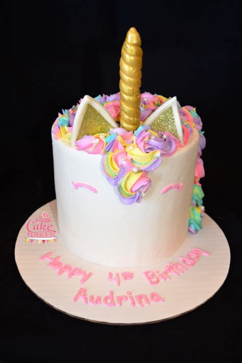 Pink white gold unicorn happy birthday cake decoration bunting. Unicorn Cake - Happy Cake Baker