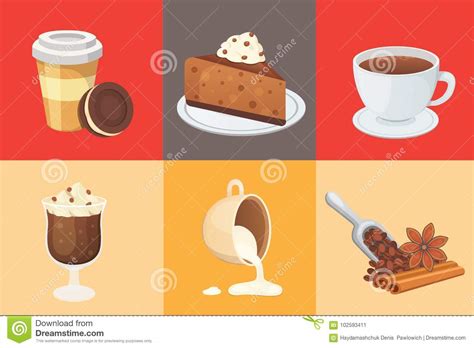 Coffee Set And Sweet Desserts Isolated Vector Illustration Stock