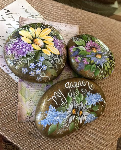 Painted Rock Garden Stone Hand Painted Rock Daisy Rock Etsy