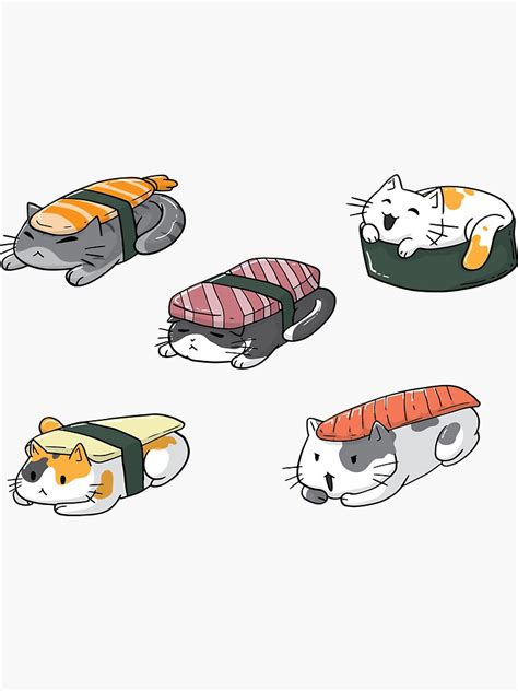 Sushi Cats Anime Kawaii Sticker For Sale By Mealla Redbubble