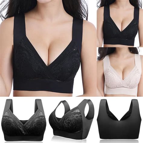 buy plus size women bra sexy gather lace wireless thin up brassiere breathable