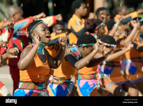 Durban Kwazulu Natal South Africa Young Zulu Women In Colourful Beaded Traditional Costume