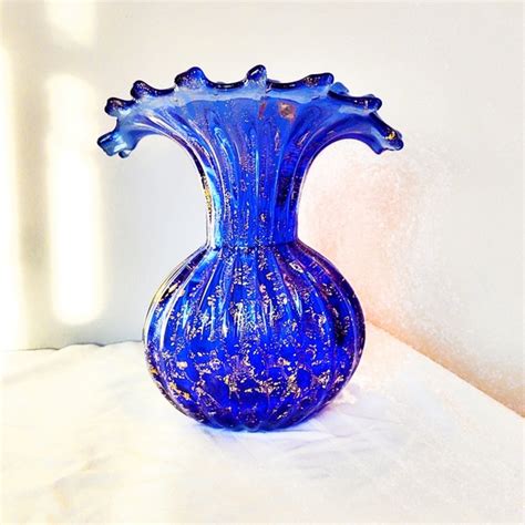 Vintage Accents Vintage Blue Murano Glass Vase With Gold Speckles Poshmark