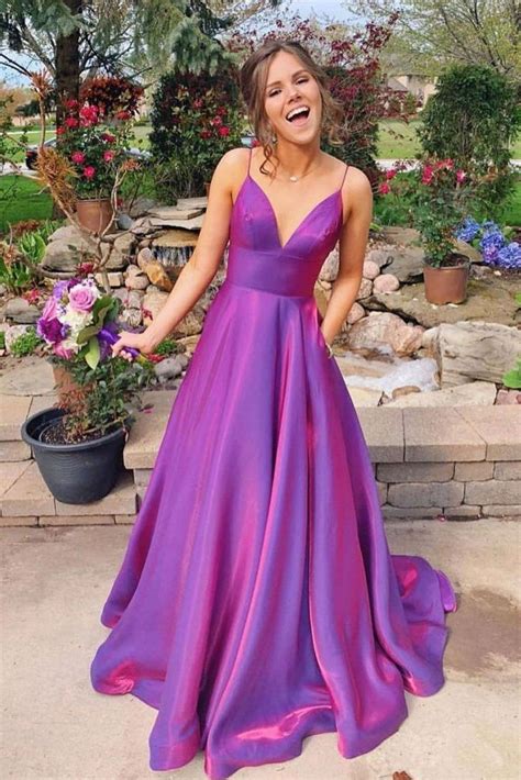 Simple Purple Red Satin Long Prom Dress Purple Evening Dress In 2021