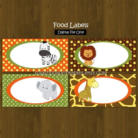 Safari Zoo Jungle Printable Food Labels Wild Animals Place Cards Or