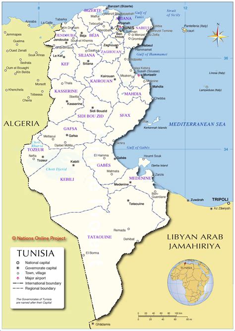 Administrative Map Of Tunisia Nations Online Project