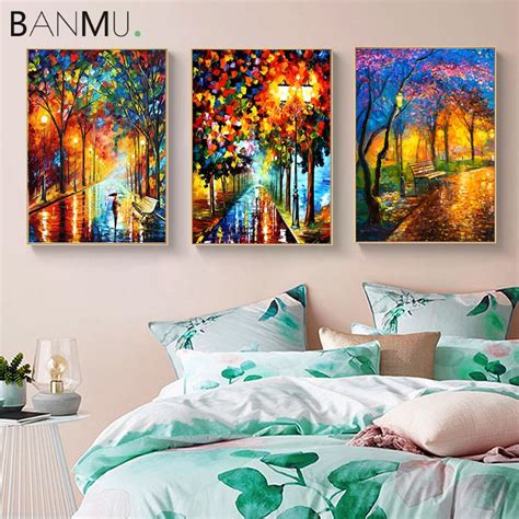 Banmu Nordic Oil Painting Modern Colorful Tree Lined Trails Canvas