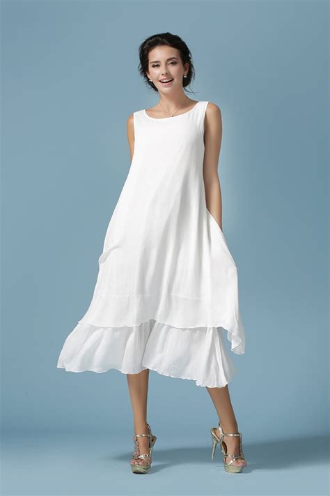 Women S Casual White Dresses Slim Soft Cotton Linen Sleeveless