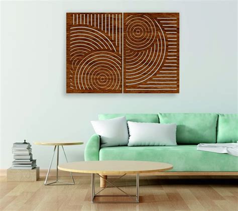 Geometric Wood Wall Art Panel Wood Waves Art Mid Century Etsy In 2023
