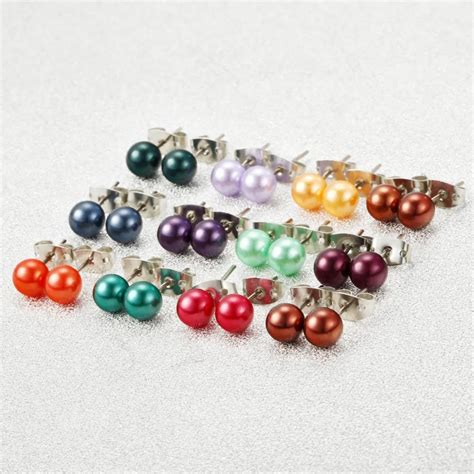 Pairs Sets Round Ball Stud Earrings Colorful Simulated Pearl