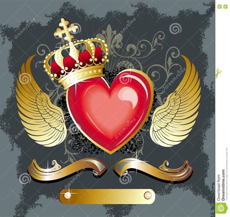 Heart with Wings and Gold Ribbon Stock Vector - Illustration of
