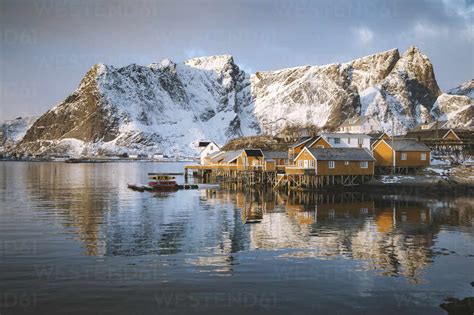 Norway Moskenes Lofoten Islands Sakrisoy Fishing Village At Sunrise