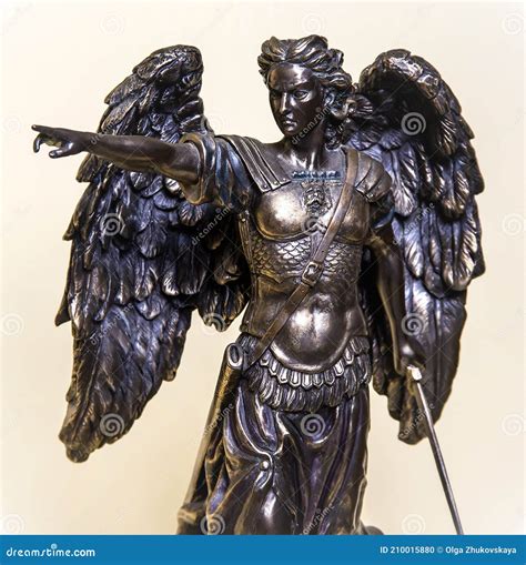 Statuette Of Archangel Michael With Wings And Sword Stock Photo Image