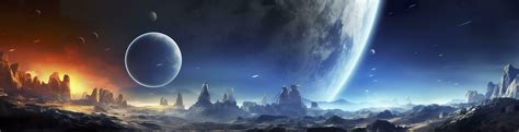 Panorama Of Distant Planet System In Space 3d Rendering Elements