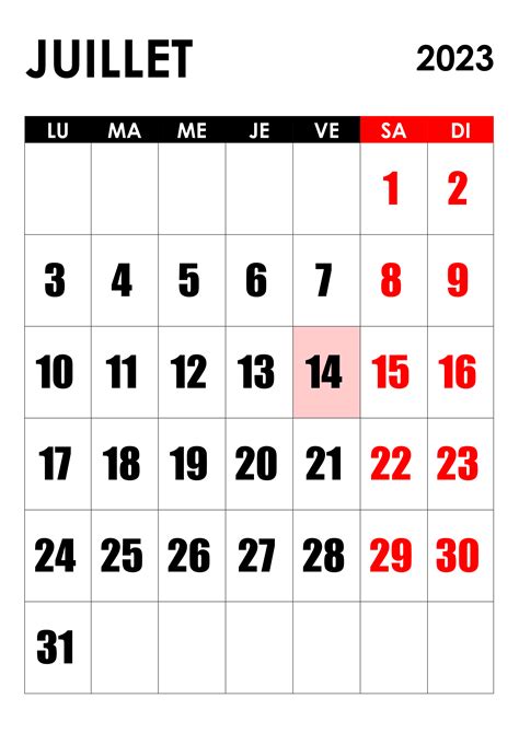 Calendrier Juillet 2023 Calendriersu