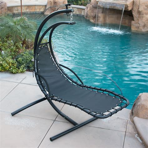 Belleze Hanging Chaise Lounger Chair Arc Stand Air Porch Swing Hammock