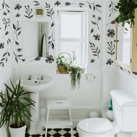 Inked Florals Wall Decals Small Bathroom Wallpaper Small Laundry