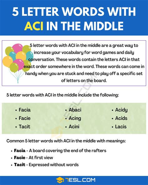 9 Cool 5 Letter Words With Aci In The Middle In English 7esl