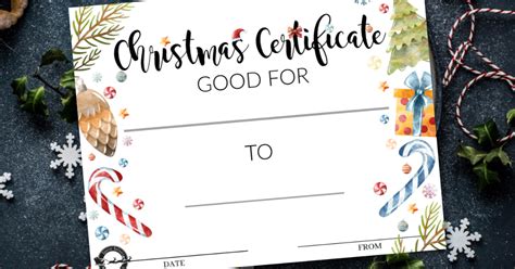 Free Printable Watercolor Christmas T Certificate Template