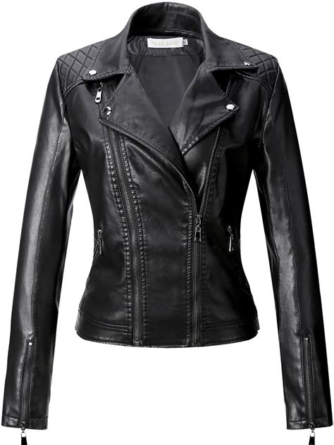 Womens Slim Faux Leather Motorcycle Biker Jacket — Marvel Jacket