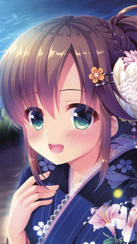 Download Green Eyes Anime Girl Night Outdoor 720x1280 Wallpaper