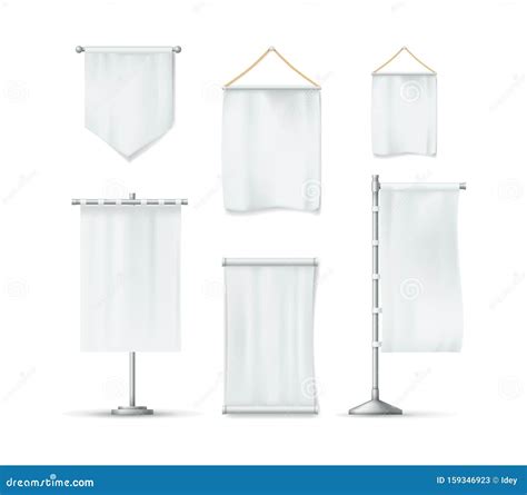 Realistic White Textile Banners Set Vector Isolated Stock Vector