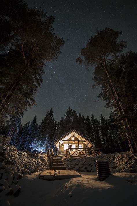 Night Sky From My Cabin Finnish Lapland Winter Cabin Cabin Life