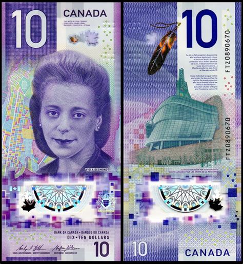 Canada Dollars Banknote It Is Colored In Purple And White In Addition It Is Printed
