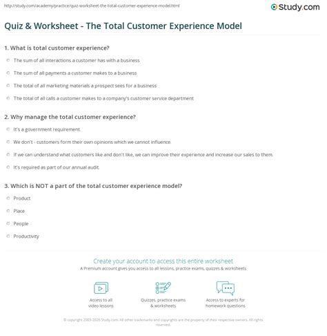 Please share this page with your friends on facebook. Quiz & Worksheet - The Total Customer Experience Model ...