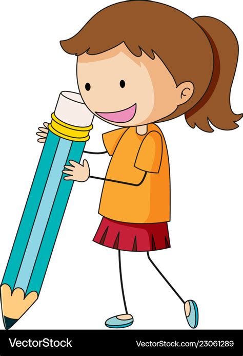 Doodle Girl Holding Pencil Royalty Free Vector Image