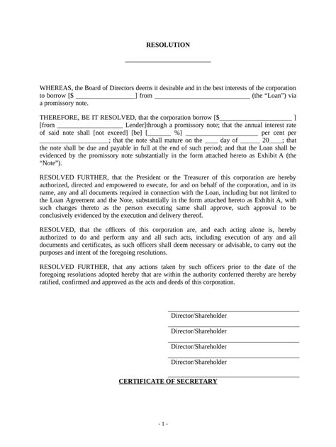 Borrow Resolution Corporate Form Fill Out And Sign Printable Pdf