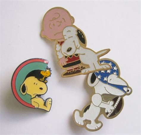 Lot Of 3 Vintage Snoopy Peanuts Pins Enamel Charlie Brown
