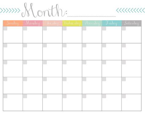 Monthly Blank Calendar Printable