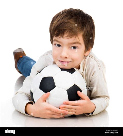 Little Boy Playing Soccer Ball Stock Photo Alamy
