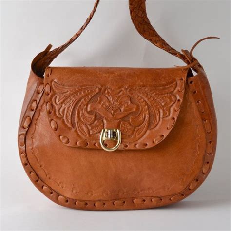 Tooled Leather Shoulder Bag Saddle Bag In Tan Leather With Etsy Uk