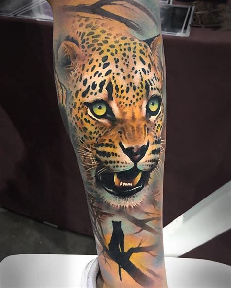 Leopard Tattoo By Khail Aitken Leopard Tattoos Jaguar Tattoo Animal